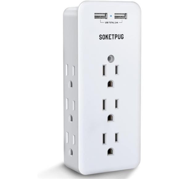 Surge Protector Outlet Extender, USB Wall Charger, SOKETPUG Multi Plug Outlet - Picture 1 of 5